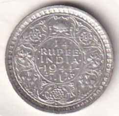 British-India ¼ Rupee (George VI) 1944 Rare Silver Coin#E-364