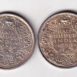 ( 1938 -1939 ) Half Rupee Silver UNC Garde Rare (2 Coin Set) #C-65