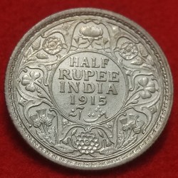 Rare Half Rupee Silver Coin George V 1915 Calcutta Mint