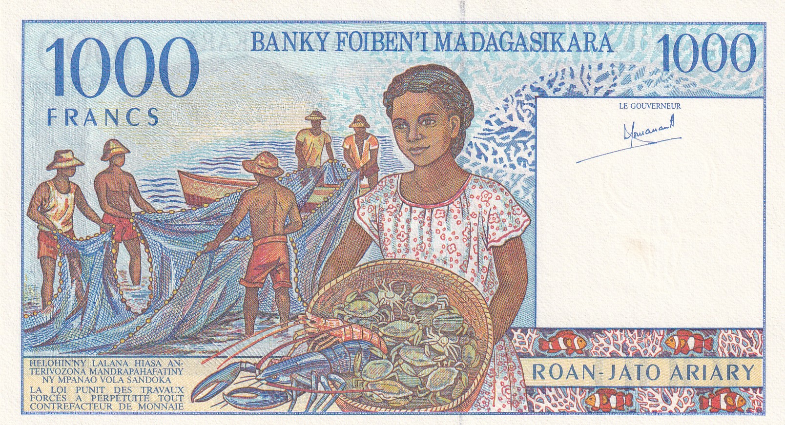 Madagascar 1000 Francs Rare UNC Note #B2