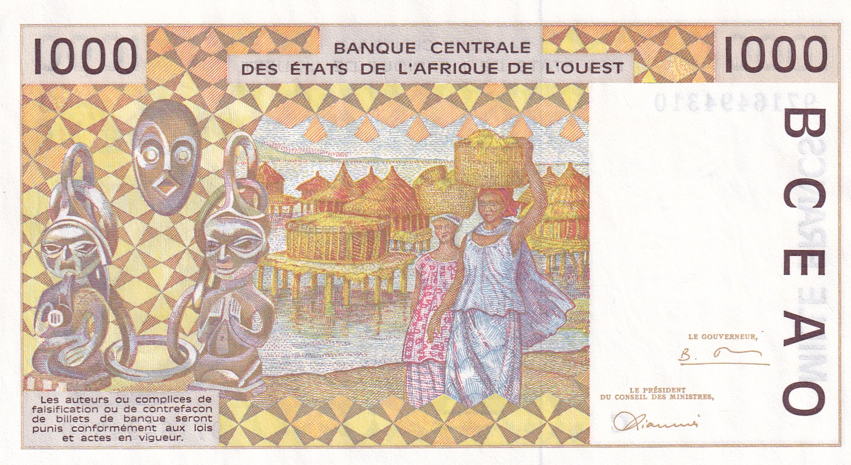 Western African States 1000 Francs Note #B2