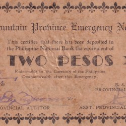 Philippines Mountain Province Emergency Note 2 Pesos Small heading (1942 ) Rare Note#B2
