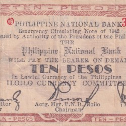 Philippines › Iloilo, 10 Pesos (1942) Old Issue Rare Note #B2