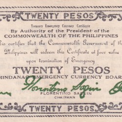 Philippines Mindanao, 20 Pesos (1944) Old Issue Rare Note #B2