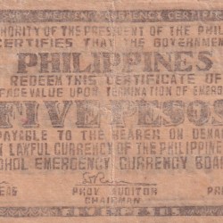 Philippines Bohol, 5 Pesos (1942) Old Issue Rare Note #B2