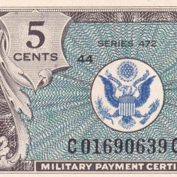 United States military bases 5 Cents (1948) Military Payment Certificate Rare UNC Note #B2