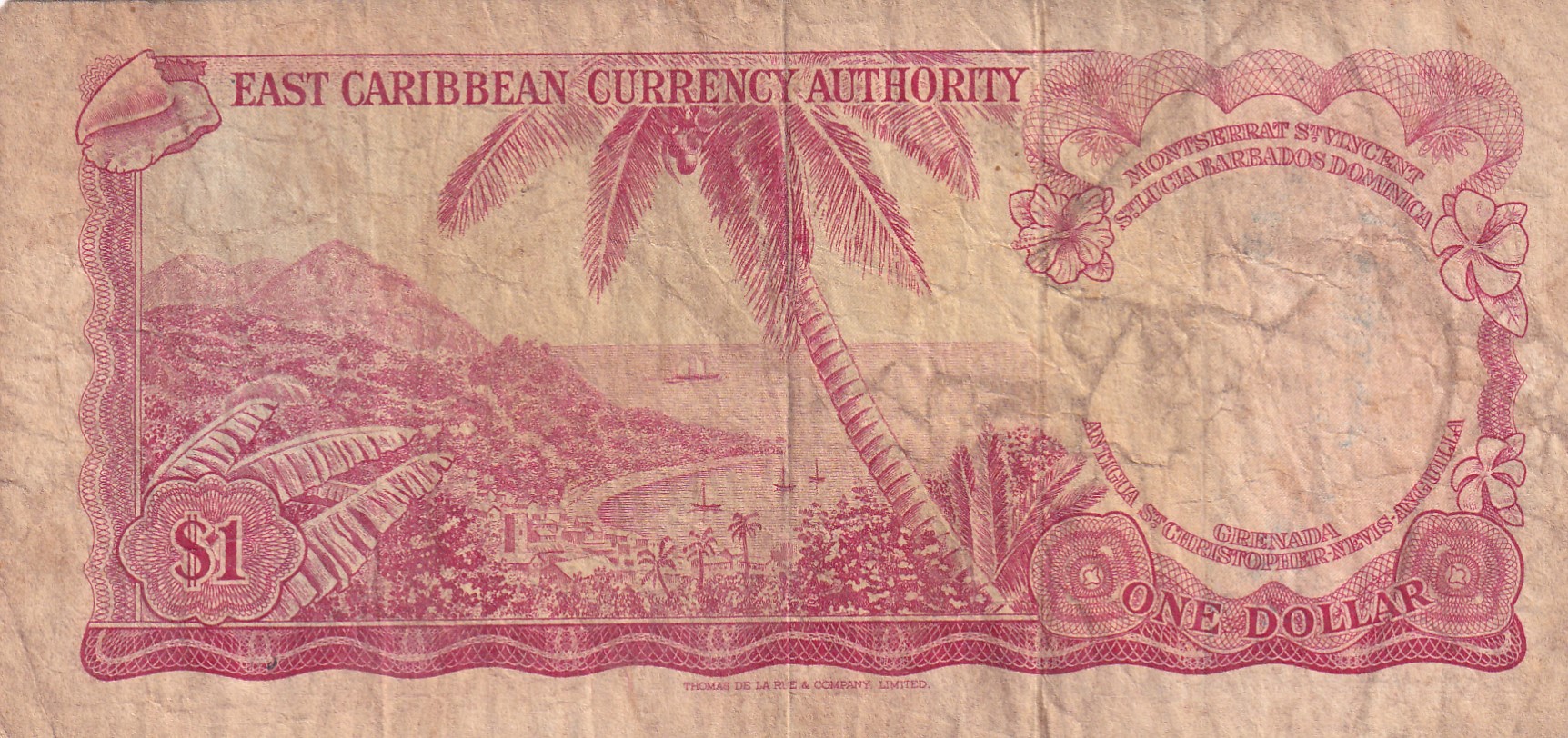 Eastern Caribbean States 1 Dollar Old Issue Rare Note #B2