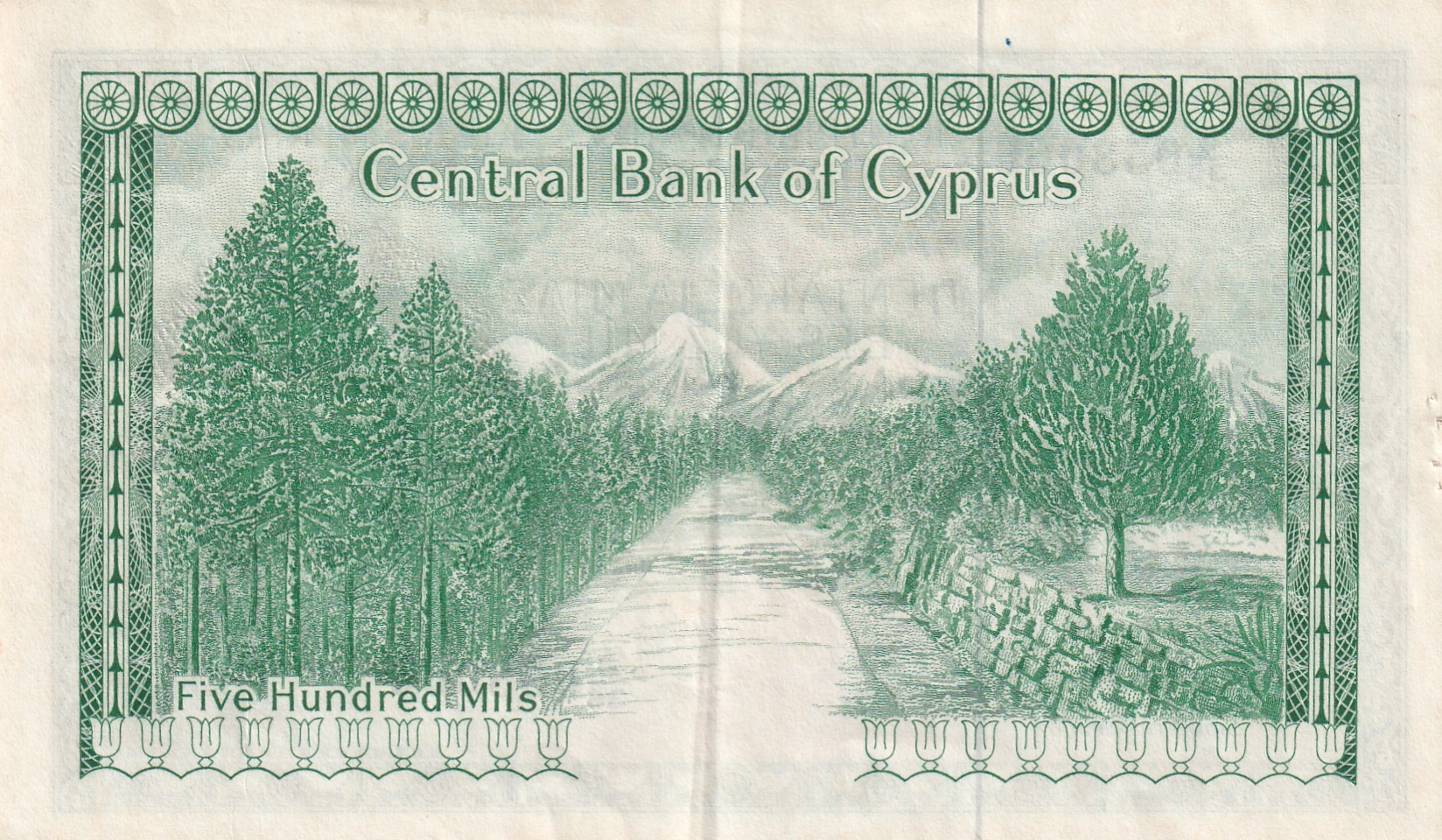 Cyprus 500 Mils Central Bank-issue Rare Note #B2