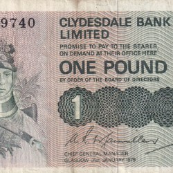 United Kingdom › Scotland 1 Pound Clydesdale Bank Rare Note #B2