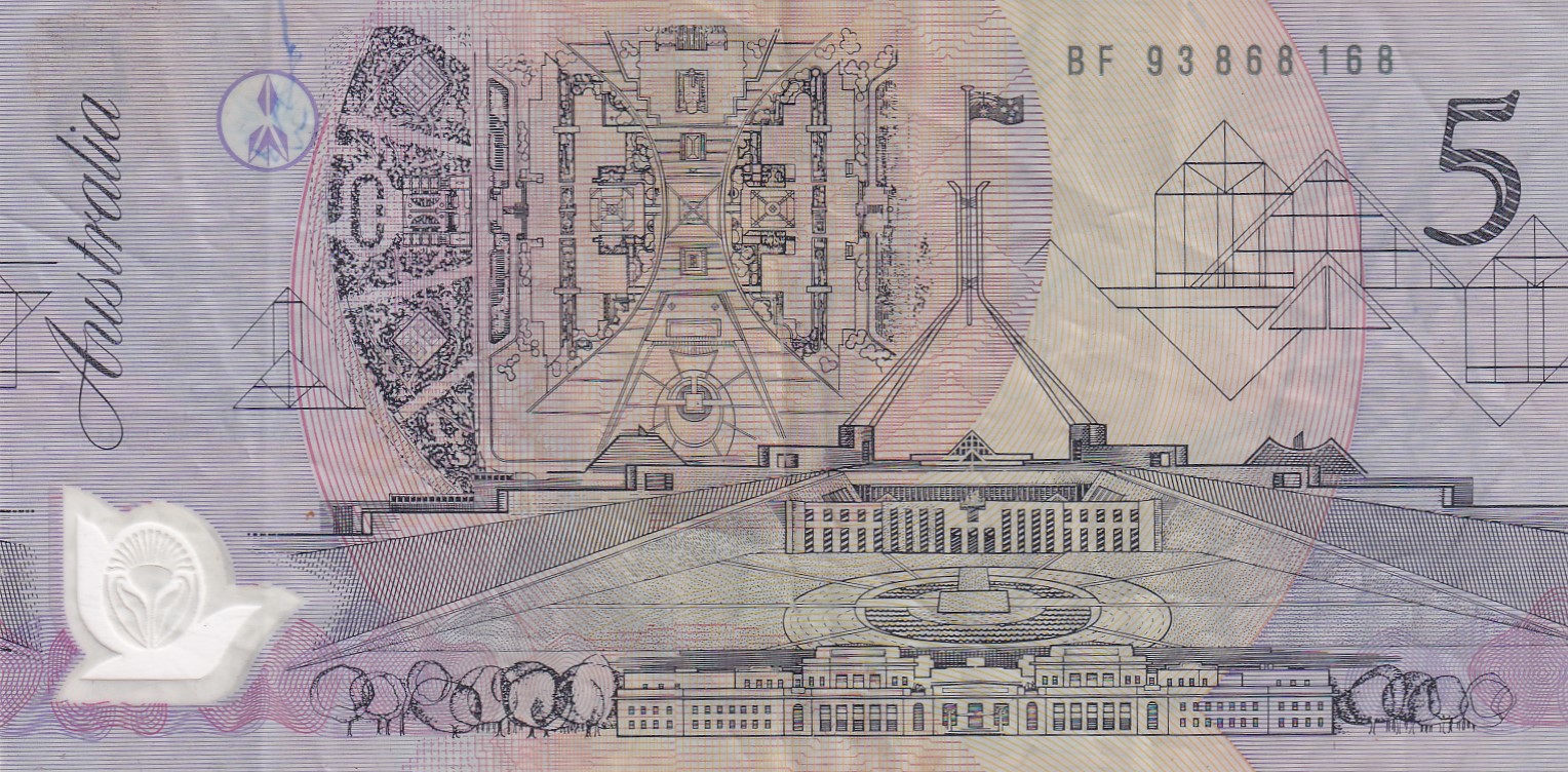 Australia 5 Dollars - Elizabeth II pale Rare Polymer﻿ Note #B2