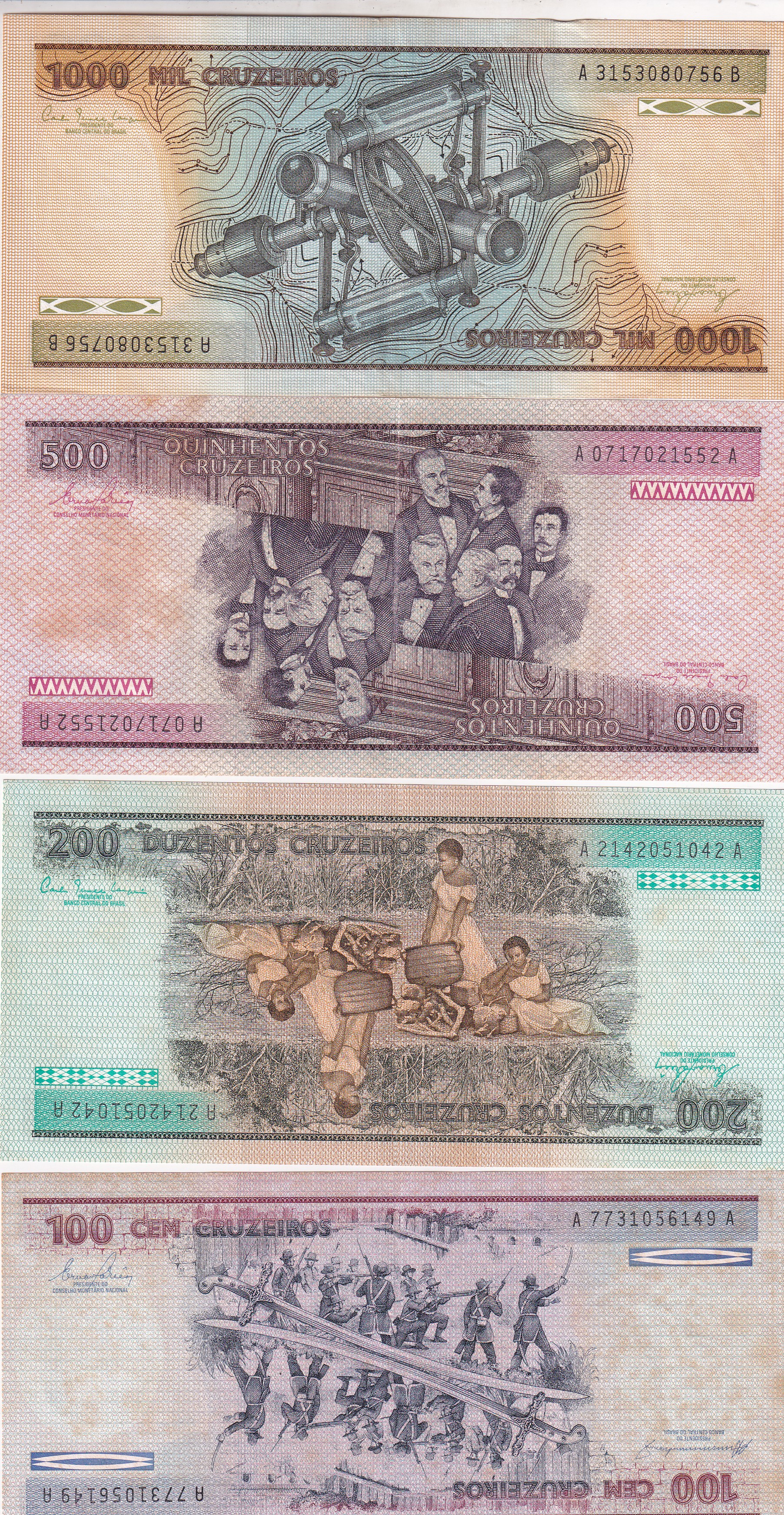 Brazil 4 Different Denomination Rare (4 Pcs) Note Set #Q