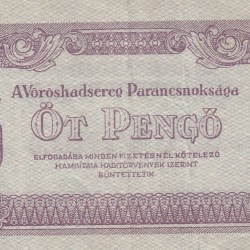 Hungary 5 Pengő Russian Occupation Rare Note #B2
