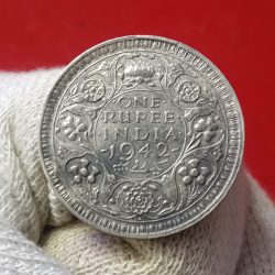George Vi Silver One Rupee India 1942 Year Bombay Mint British of India 02