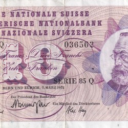 Switzerland 10 Francs (5th series) 1973 Rare Note #B2
