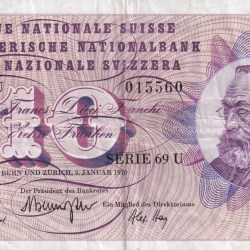 Switzerland 10 Francs (5th series) 1970 Rare Note #B2