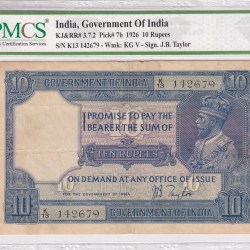 10 Rupees George V Governor J.b.tylor Rare (PMG Grade 25)