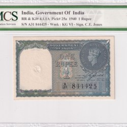1 Rupees 1940 George VI Governor C.e.jones Rare (PMG Grade 65)
