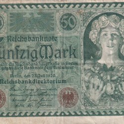 German 50 Mark (Reichsbank) 1920 Series Rare Note #B2