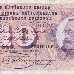 Switzerland 10 Francs (5th series) 1956 Rare Note #B2