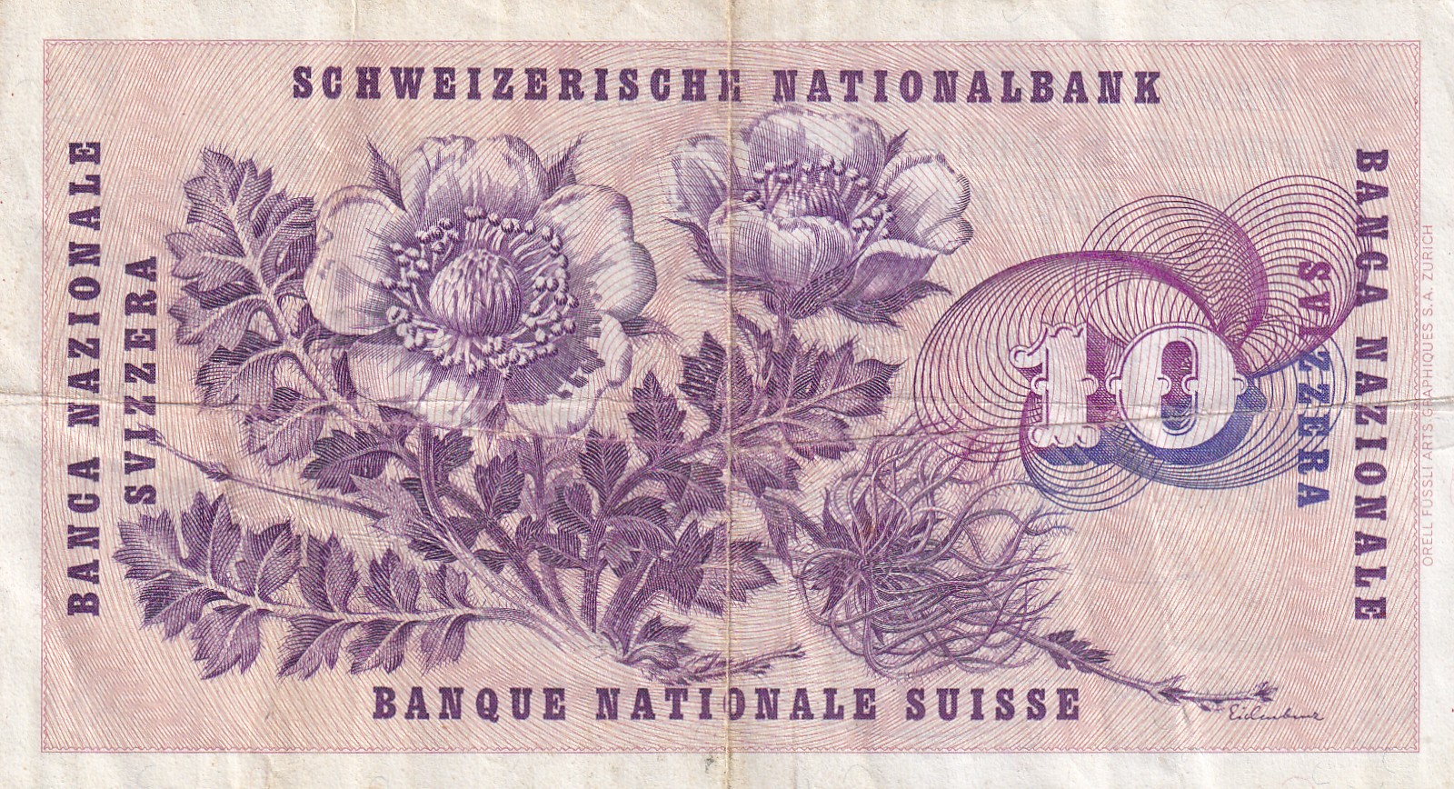 Switzerland 10 Francs (5th series) 1974 Rare Note #B2