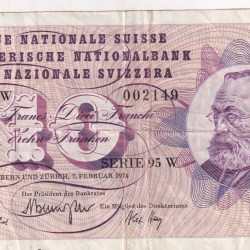 Switzerland 10 Francs (5th series) 1974 Rare Note #B2