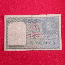 Ex Rare George Vi One Rupee Burma Issue Note 1940 Year Governor CE Jones Fine Condition British of India sku 54