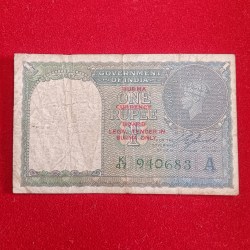 Ex Rare George Vi One Rupee Burma Issue Note 1940 Year Governor CE Jones Fine Condition British of India sku 54
