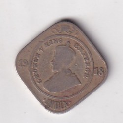 British-India 2 Annas 1918 (George V ) Rare Coin #k-10