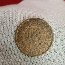Edward VIII One Quater Anna Bronze Rare Coin 1909 Year Calcutta Mint British of India