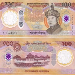 Bhutan 100 Ngultrum Rare Polymer Note #Q