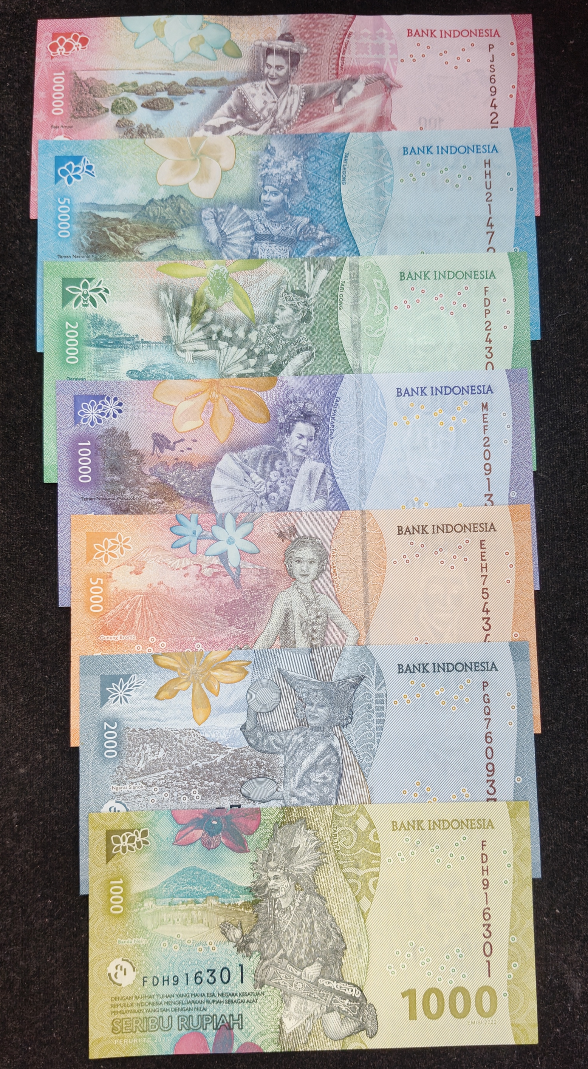 Indonesia 7 Different Denomination Rare ( 7 Note Set ) UNC