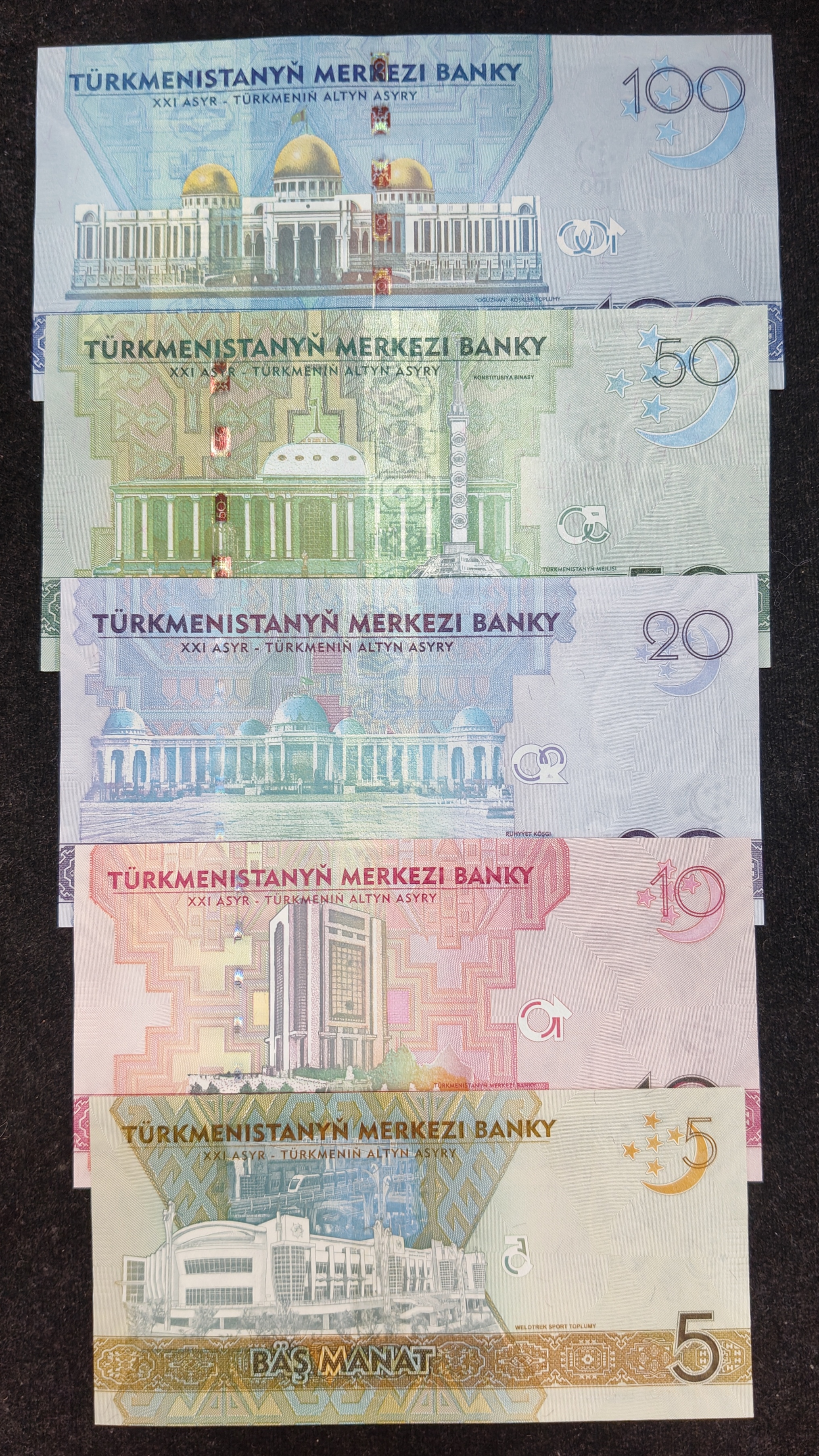 Turkmenistan 5 Different Denomination Rare ( 5 Note Set ) UNC