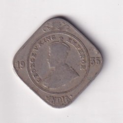 British- India 2 Annas 1935 George V Rare (Bombay Mint) Coin #K-31