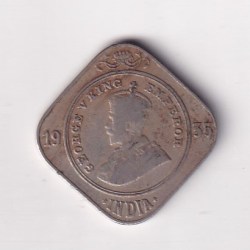 British- India 2 Annas 1935 George V Rare (Bombay Mint) Coin #K-33