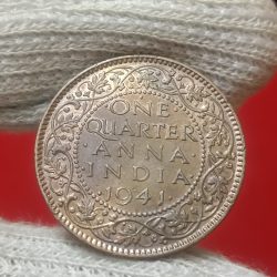 Extremely Rare Coin George Vi One Quarter Anna 1941 Year Bombay Mint British of India