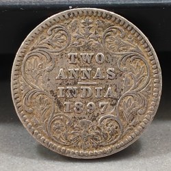 India - British 2 Annas 1897- Victoria Silver High Graded Rare Coin #C-69