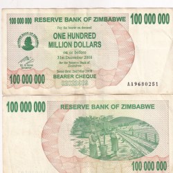 Zimbabwe 100000000 Dollar Rare Note