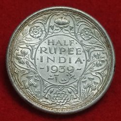 Silver Half Rupee 1939 Bombay King George VI