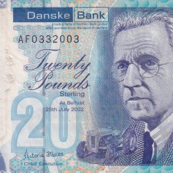 Northern Ireland 20 Pounds (Danske Bank) Rare Polymer Note#B2
