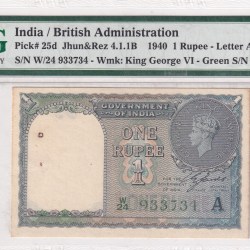 1 Rupees 1940 George VI Governor C.e.jones Rare (PMG Grade 63)