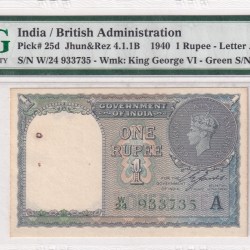 1 Rupees 1940 George VI Governor C.e.jones Rare (PMG Grade 63)