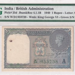 1 Rupees 1940 George VI Governor C.e.jones Rare (PMG Grade 63)