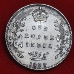 One Rupee Silver Coin Edward VII (B Incuse on Crown +DOT on VINE Variety) Bombay Mint Beautiful Condition Year 1909