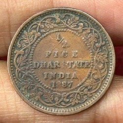 Indian Local and Princely states › Dhar, ½ Pice 1887- Victoria [Anand Rao Pawar III] Rare Coin #C-55