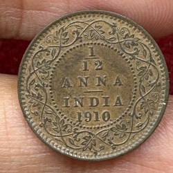 British - India 1⁄12 Anna (Edward VII) 1910 Rare Unc Coin#E-359