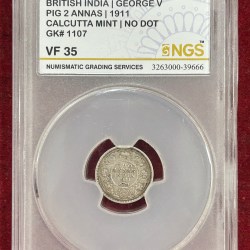 2 Anna 1911 externally rare date George V Rare British India Culcutta Mint Silver Coin NGS Grading #C-66