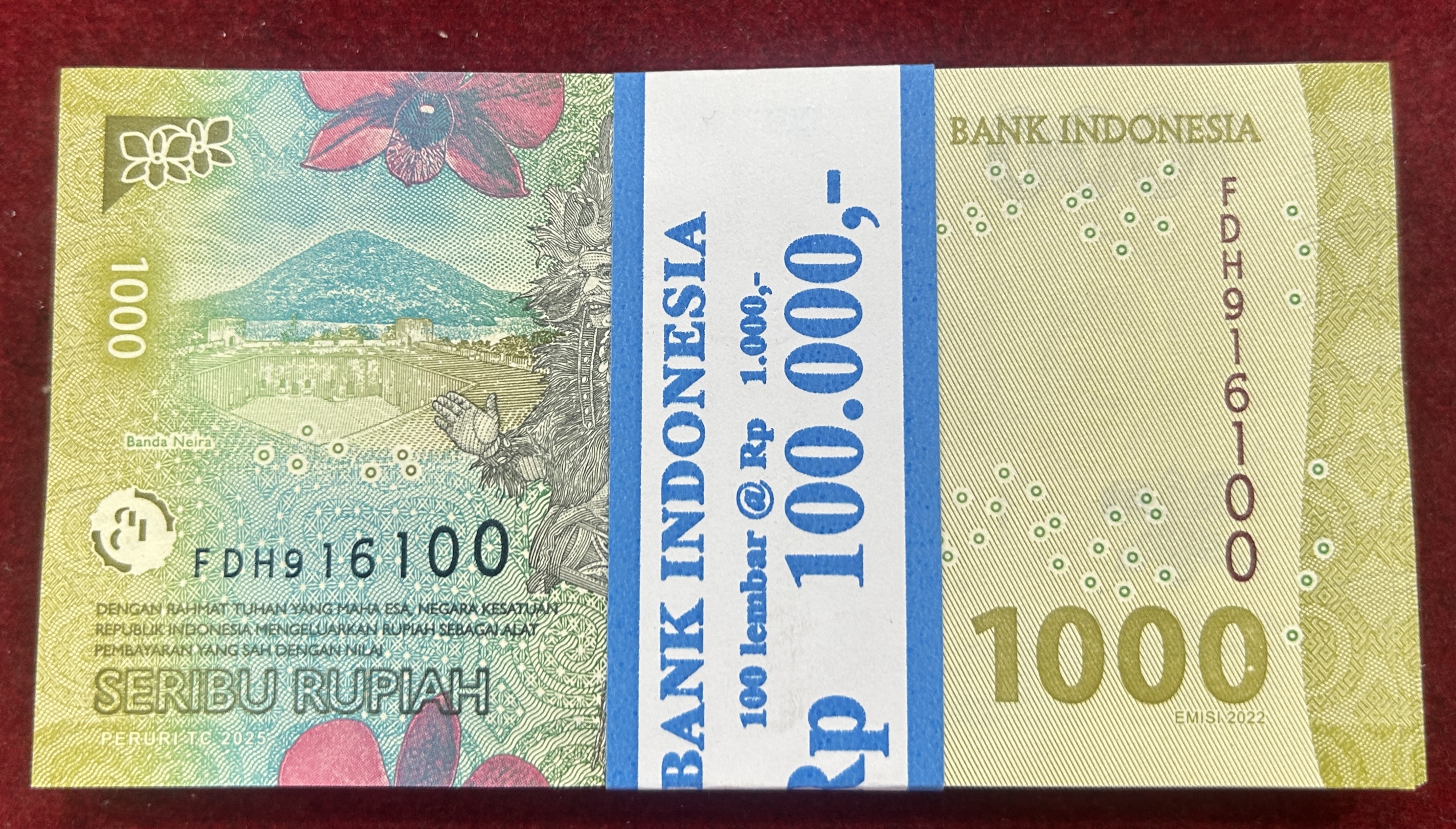 Indonesia 1000 Rupiah GEM UNC (100 Note) Non-Serial Packet