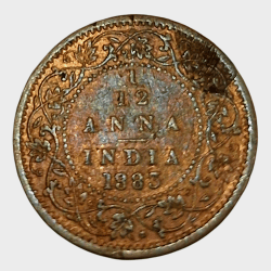 British India Copper 1/12 Anna Key Date Year 1883 Victoria Empress **Rare** High AUNC Grade.