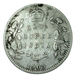 British India Silver 1/2 Rupee Key Date Year 1905 King George-V **V. Scare** Collectable Grade.