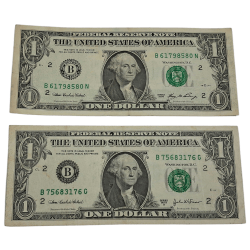 United States of America 1 Dollar Portrait of George Washington Bank Notes are in High Collectable Grades.